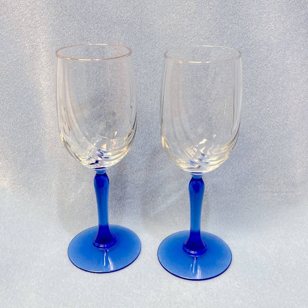 Lenox Crystal Wine Glass 2 pcs Cobalt Blue Stemmed Dual Swag Draped Gold Rim